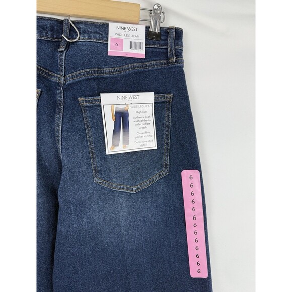 Nine West Wide Leg Jean Size 6 Dark Wash Decorative Studs High Rise Stretch - Picture 6 of 16